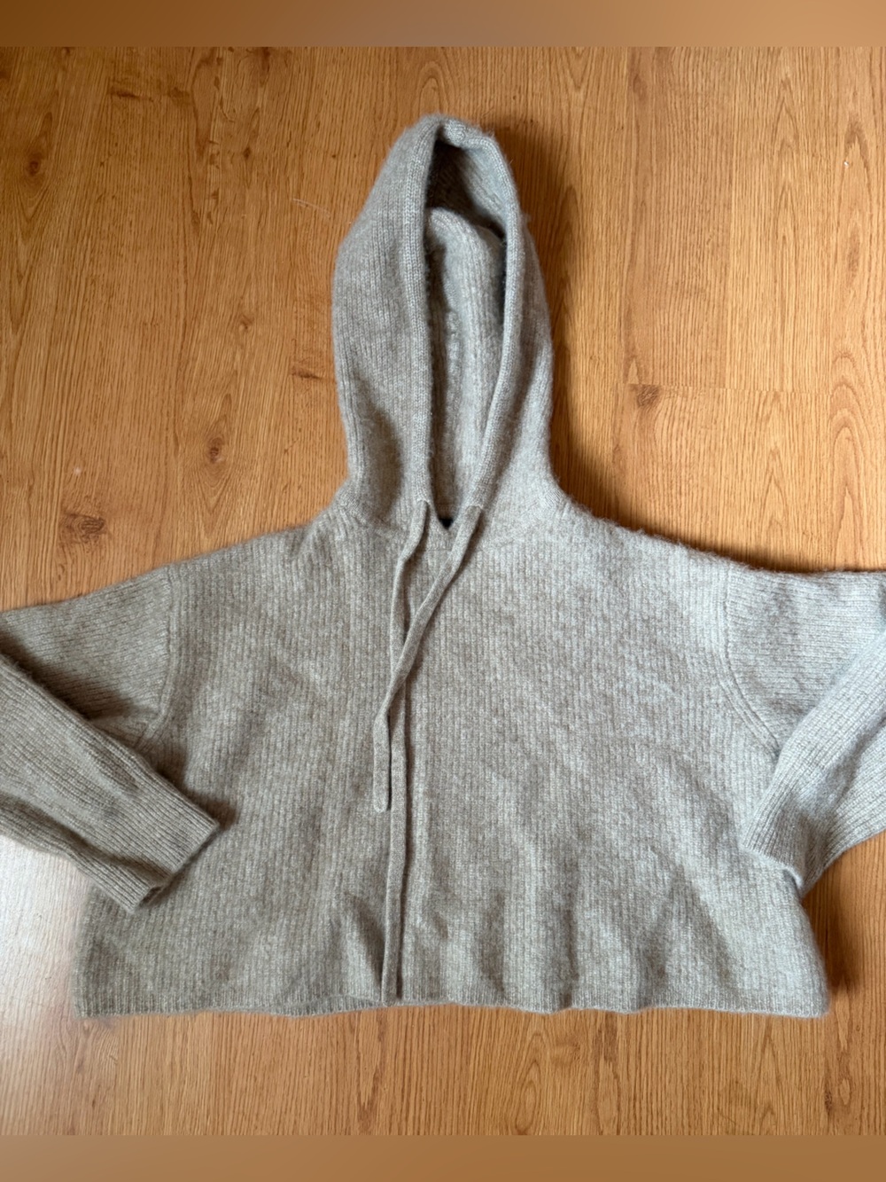 Quince Cropped Hooded Knit Sweater in Light brown